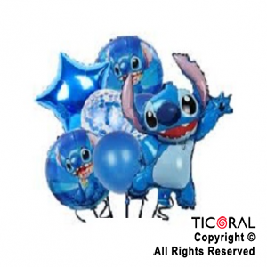 SET DE GLOBOS METALIZADO STITCH 7 UNIDADES X 1